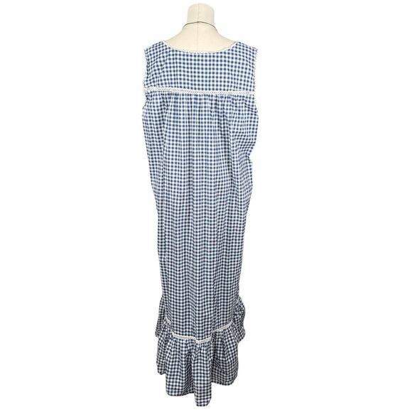 Alexander Rossa Blue Gingham Cotton Nightgown XL Ballet Length Cottagecore - Picture 3 of 11